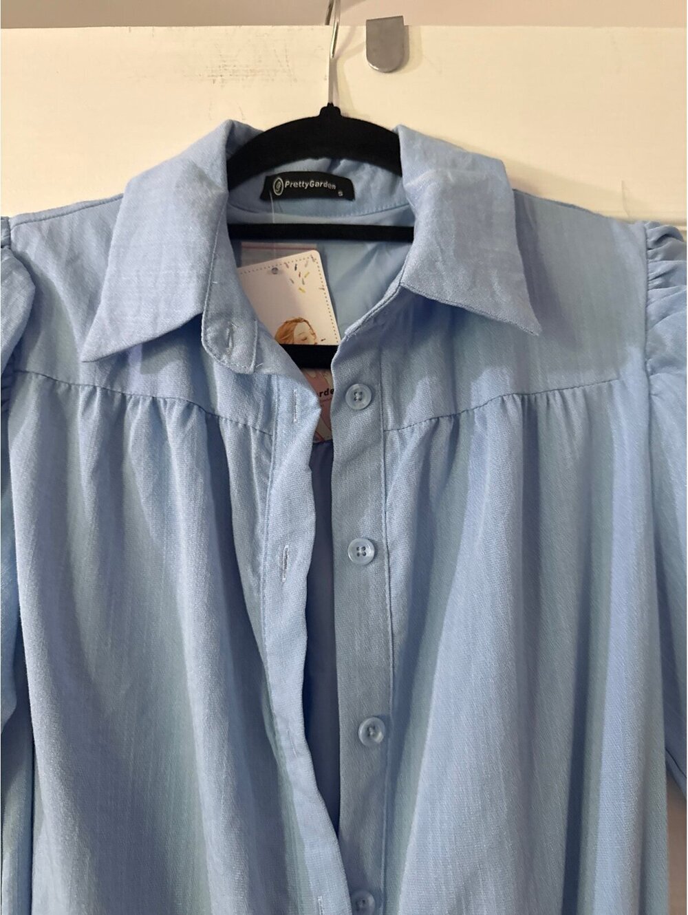 Pretty Garden Powder Blue Puff Sleeve Maxi Button Front Size Small NWT - Picture 2 of 6